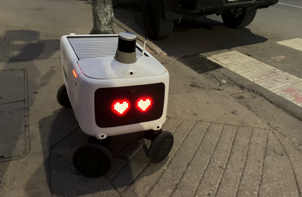 Delivery robot with heart eyes